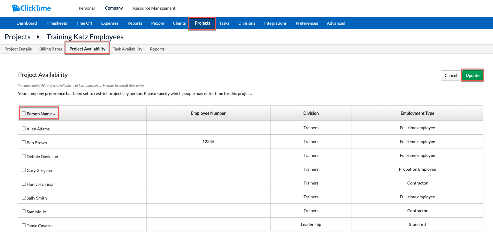 Select People for Project visibility (Maximum controls)