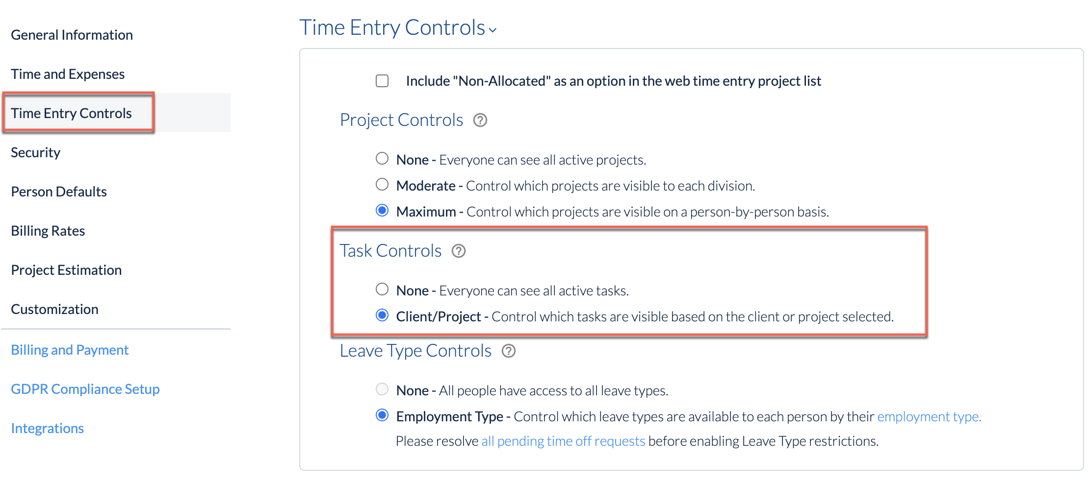 Task List: Client/Project mode