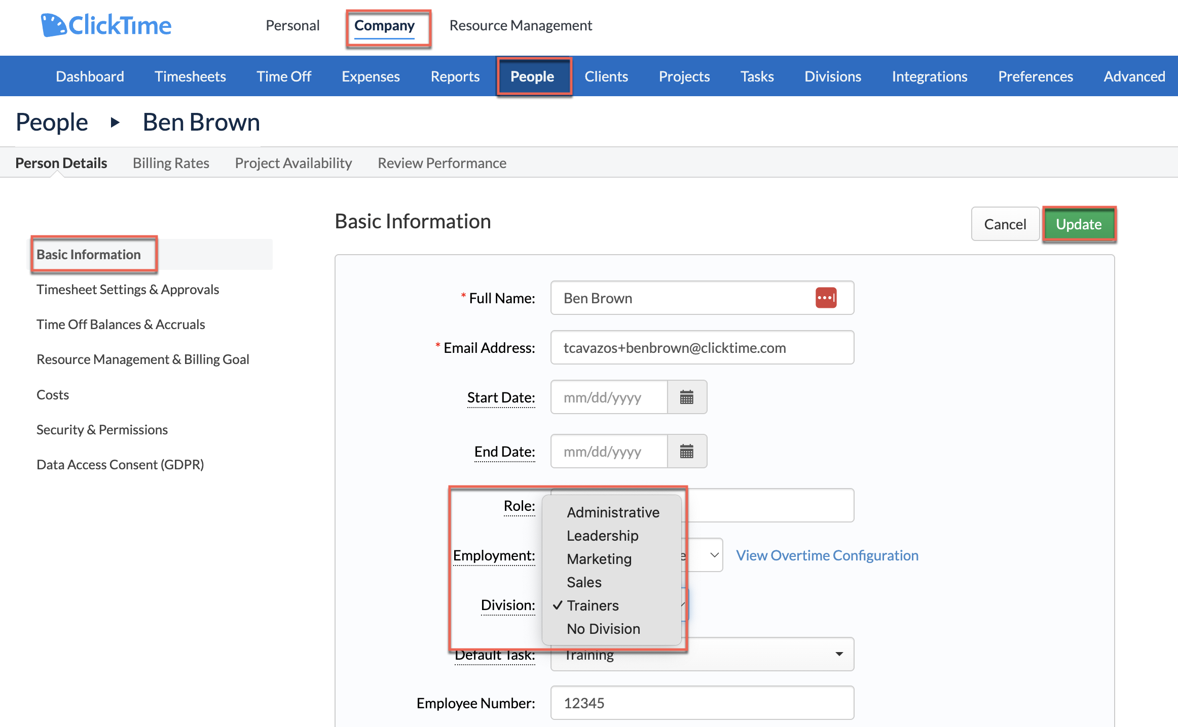 Editing Division on Person Details