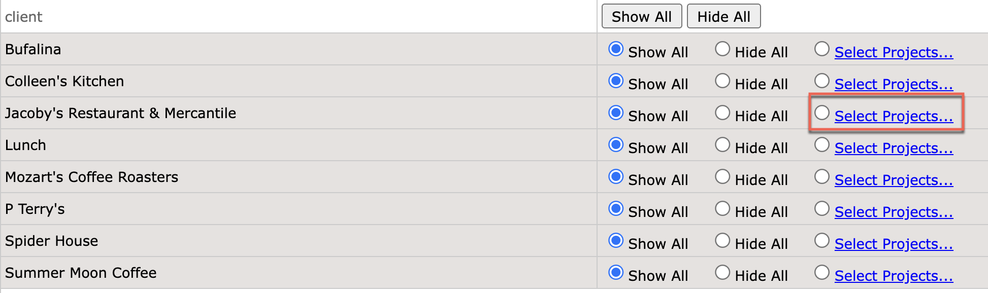 Project selection example