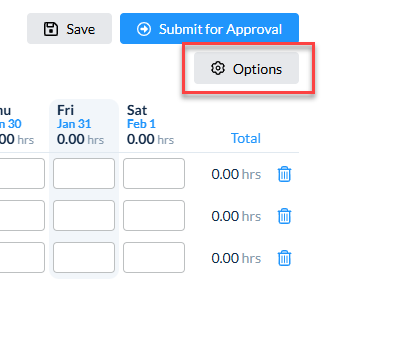 Options menu on Day/Week View