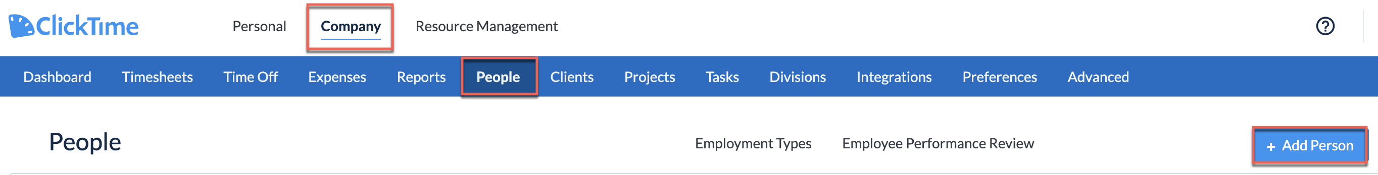 People list: + Add Person