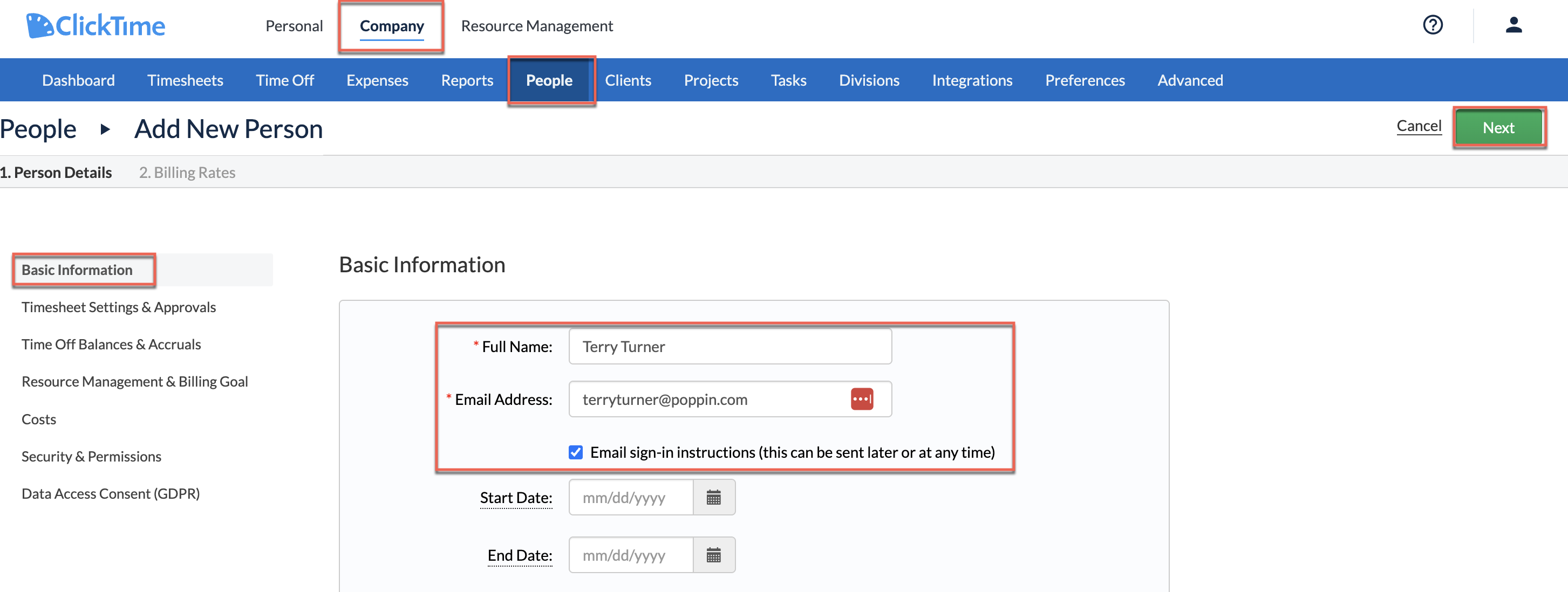 Add Person form