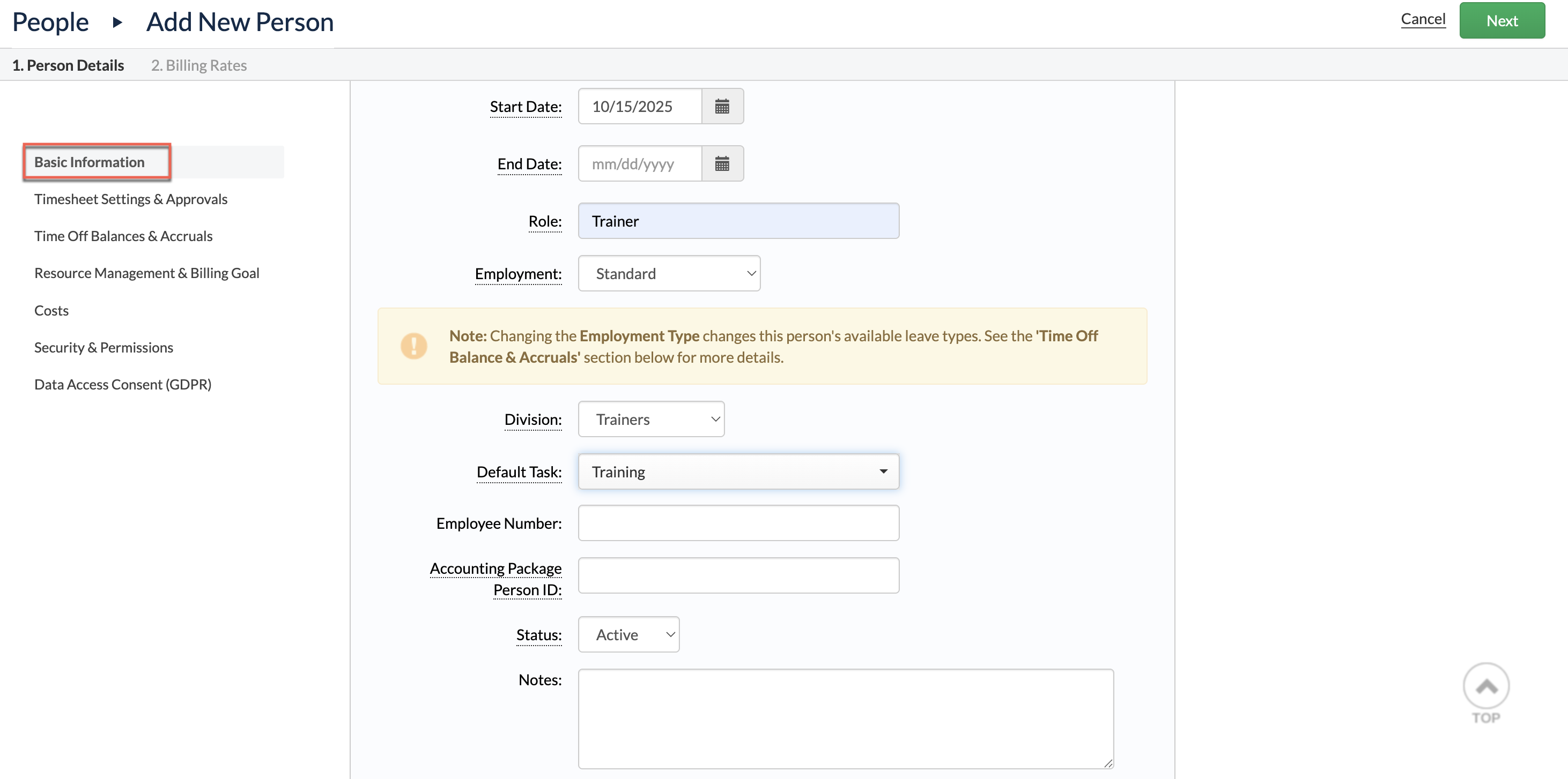 Optional basic fields