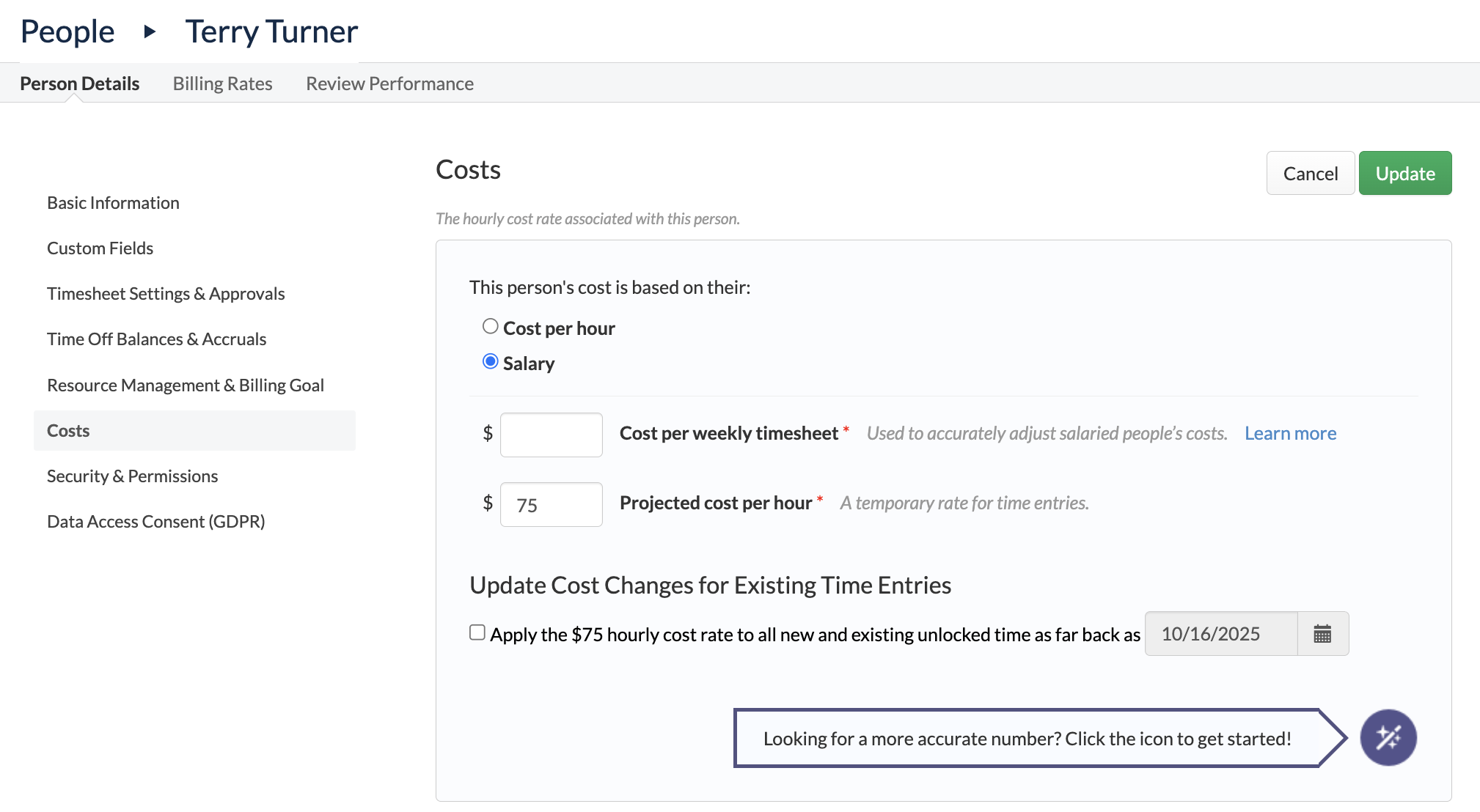 Hourly Cost Wizard