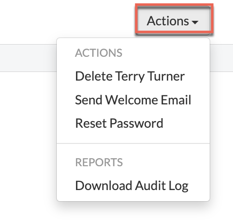 Actions menu on Person Details
