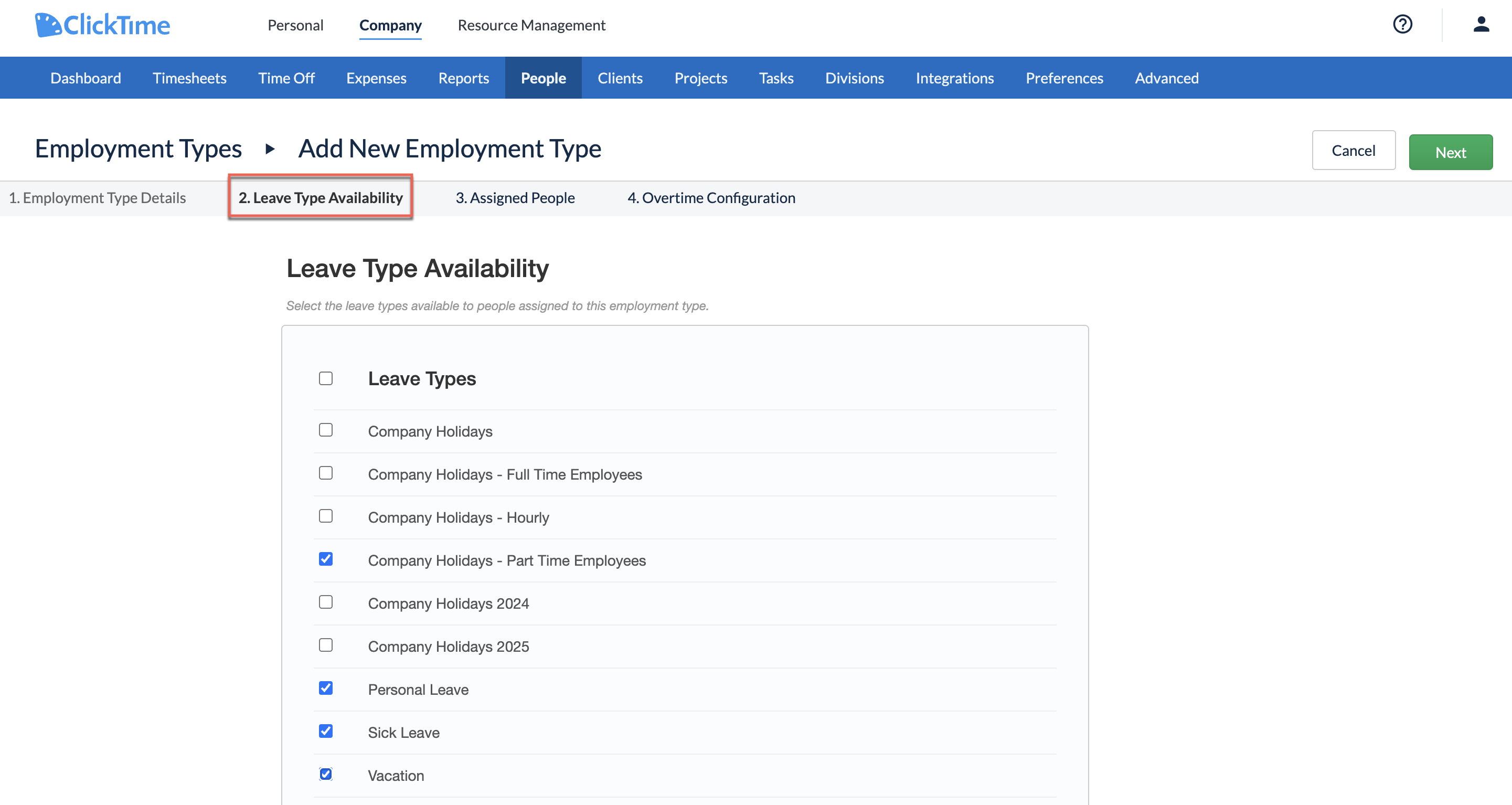 Selecting available Leave Types for an Employment Type