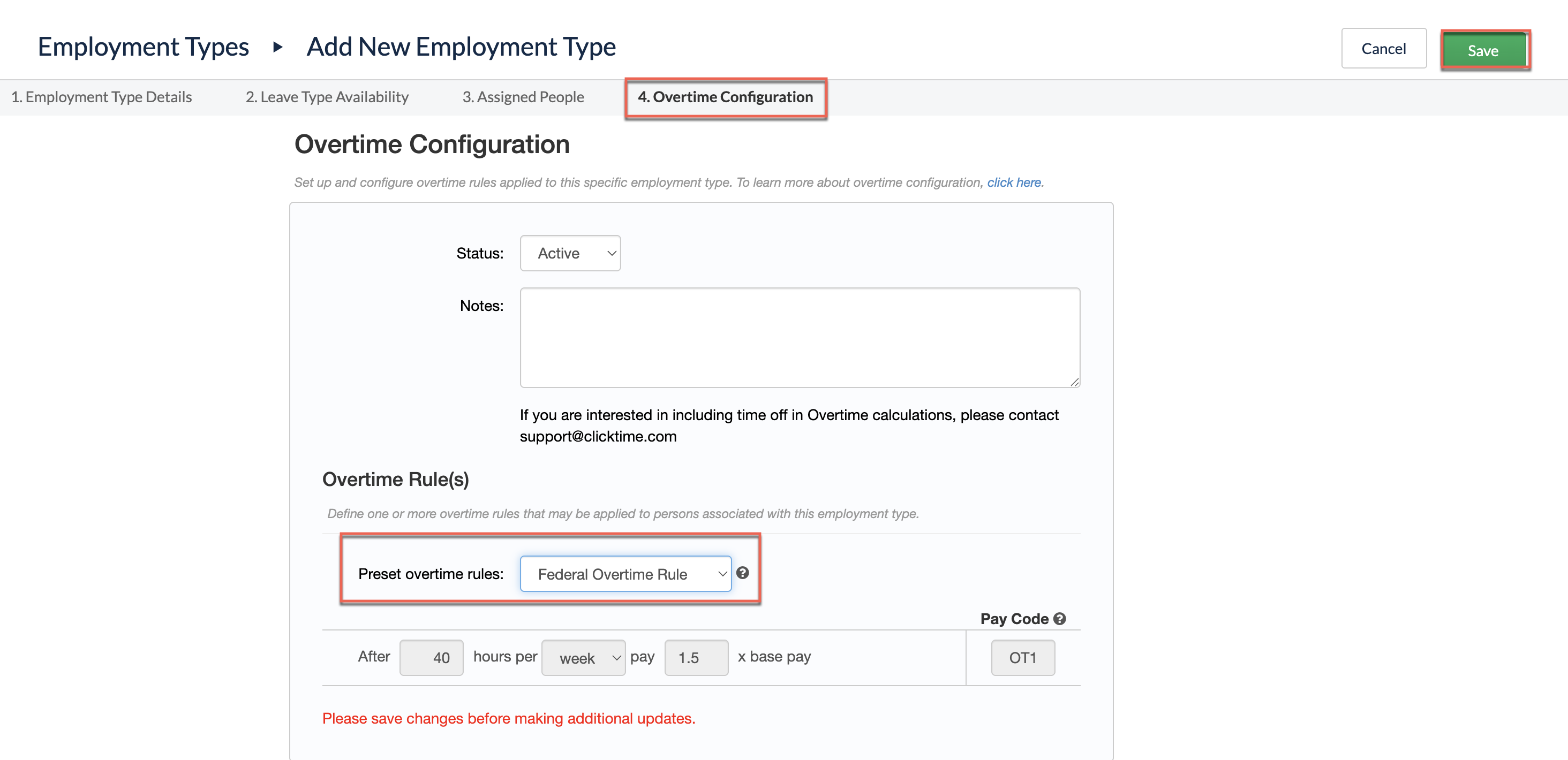Overtime section on Employment Type