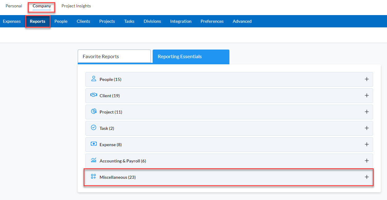 Miscellaneous reports section with Audit Trail