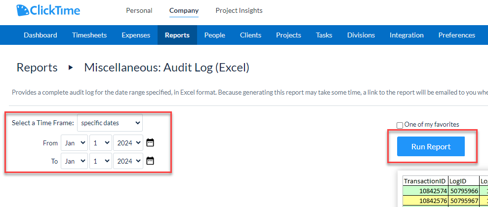 Run Audit Trail with date range