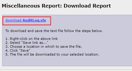 Audit Trail download link at top of Reports page