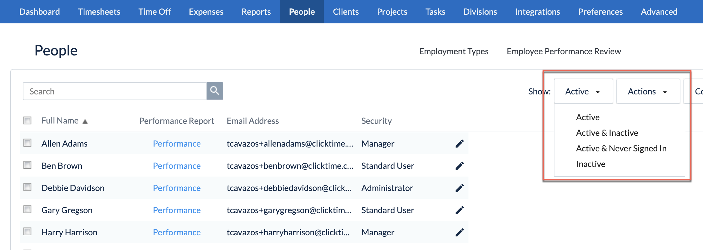 Status filter