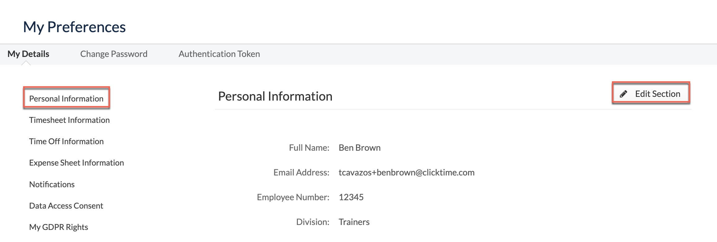 Personal Information section