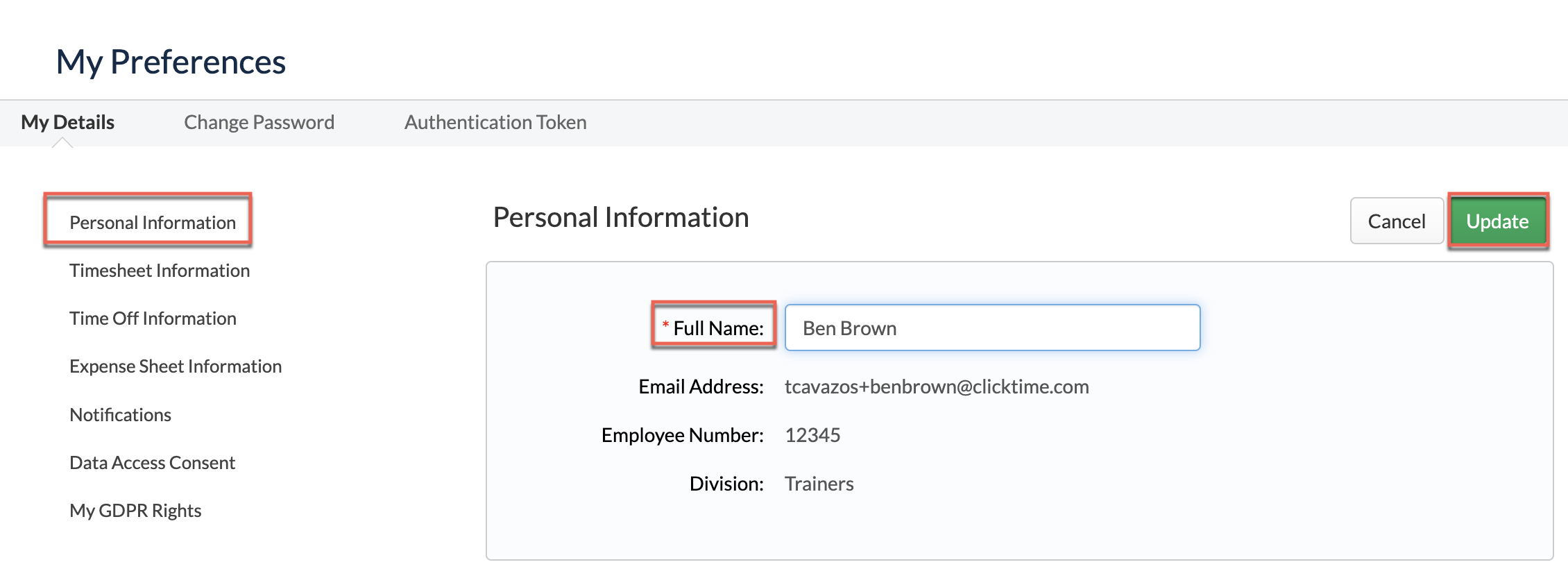 Editing the Personal Information section