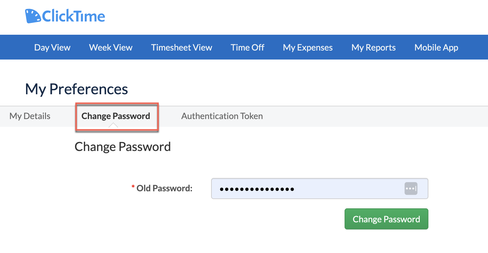 Change Password form