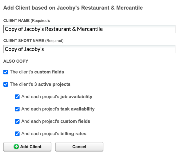 Client 'Also copy' options
