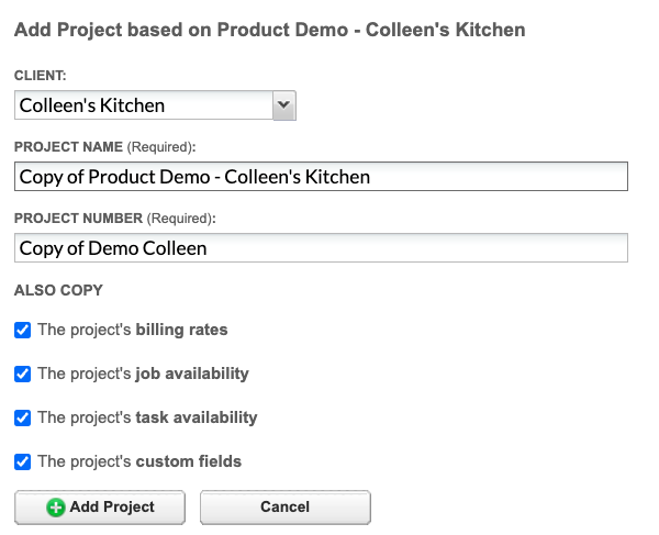 Duplicate Project dialog