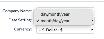 Date Setting options: month/day/year or day/month/year