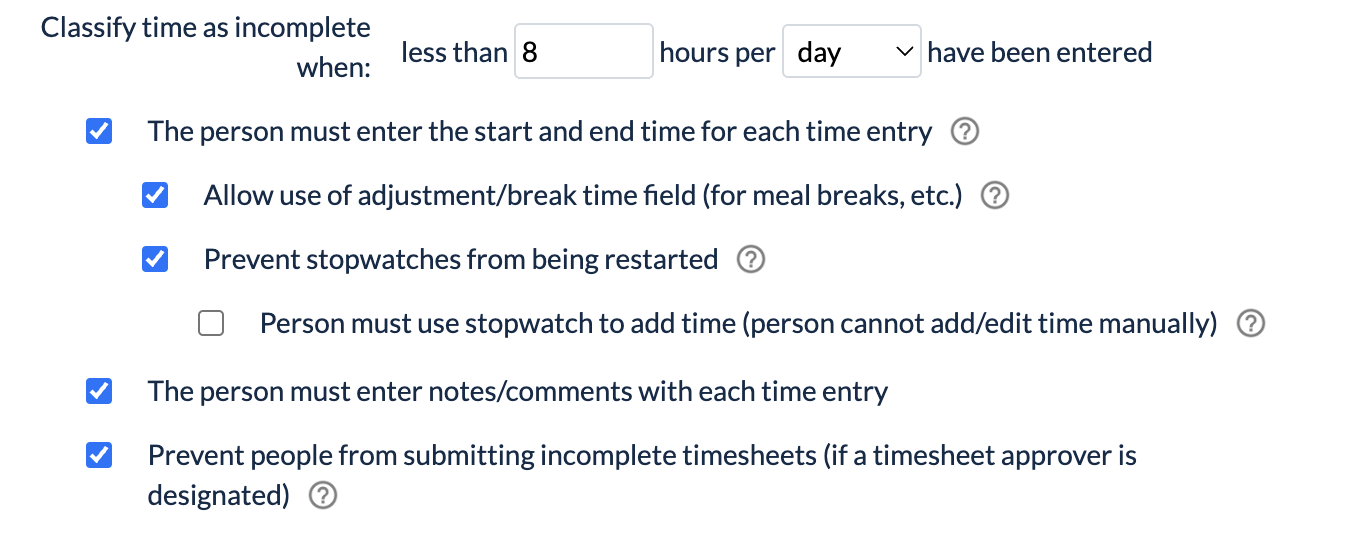 Prevent submitting incomplete timesheets setting and expected hours threshold