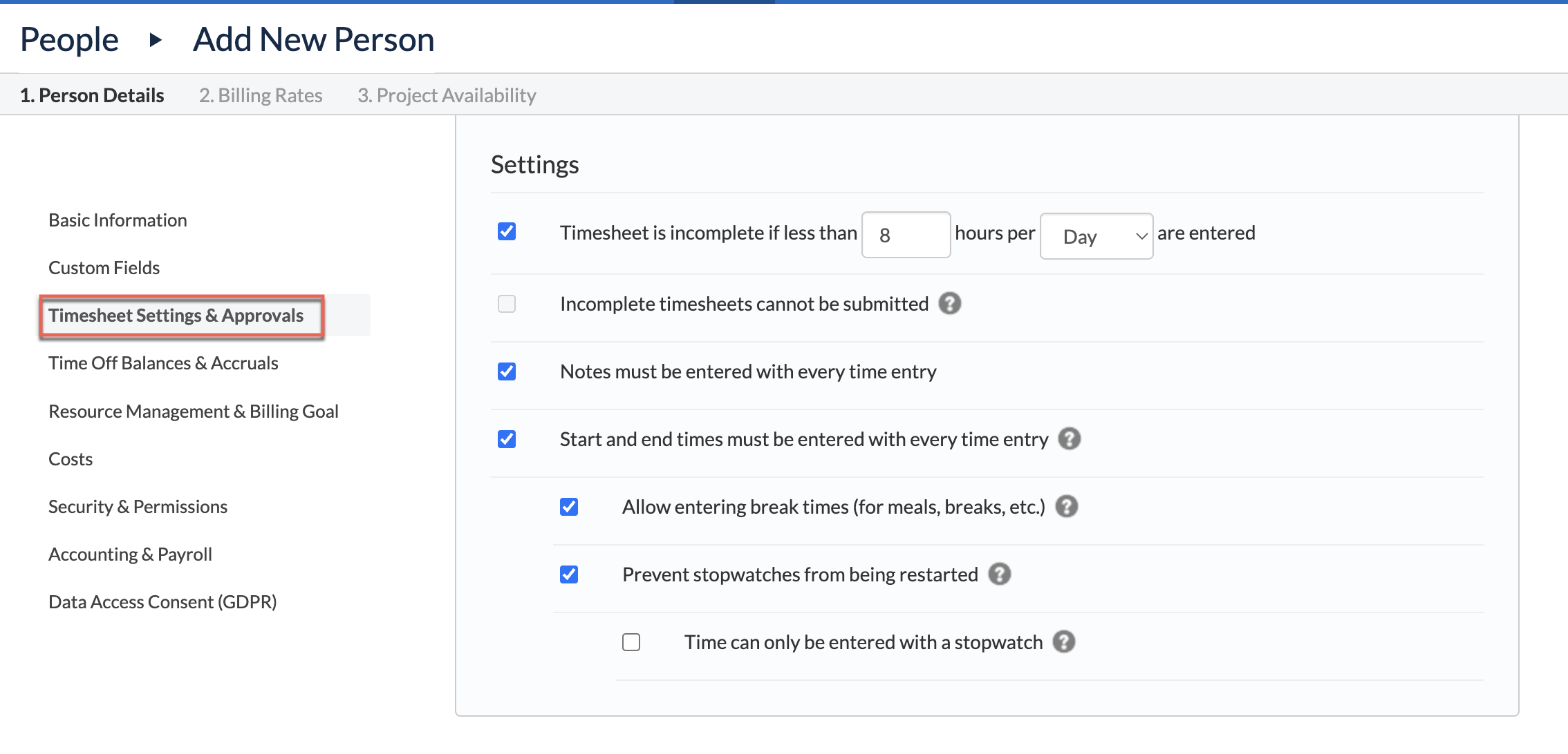 Timesheet submission blocked by incomplete status example