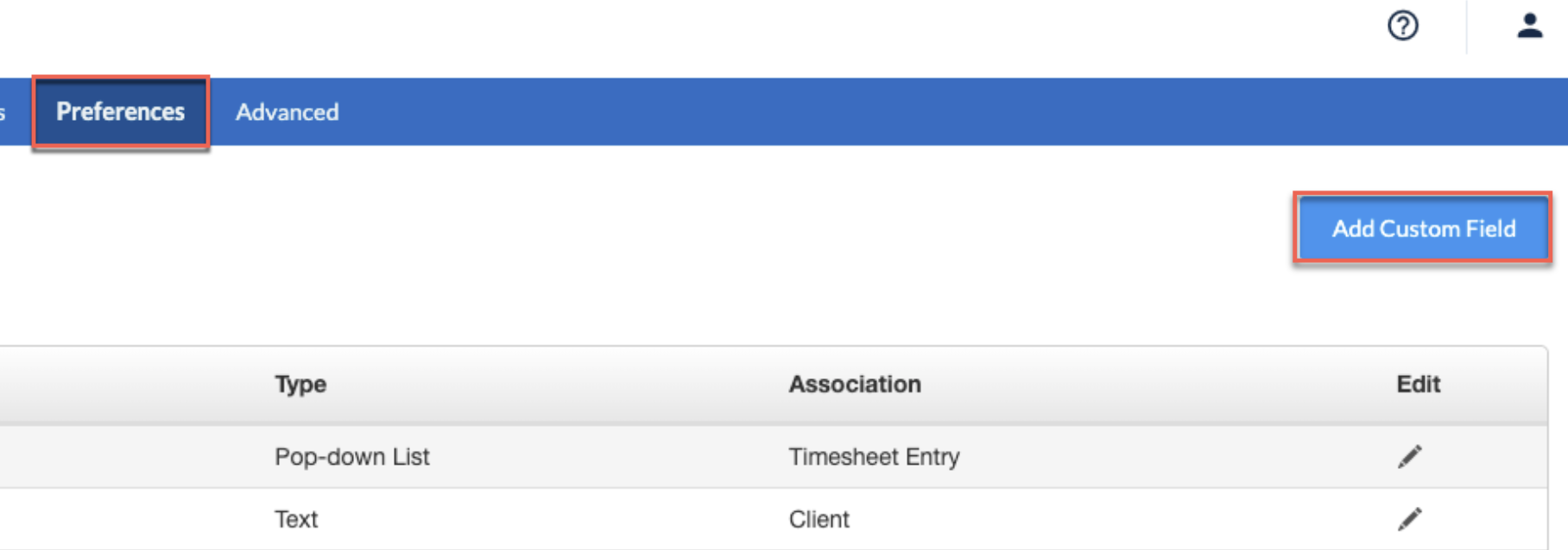 Custom Fields List page showing all existing fields