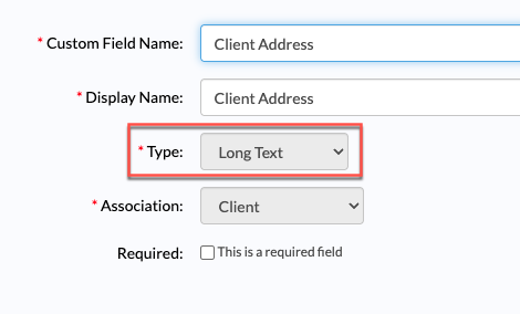 Long Text field configuration