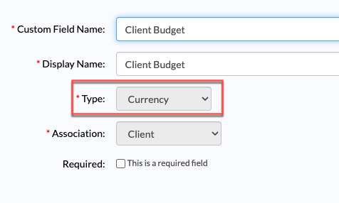 Currency field configuration