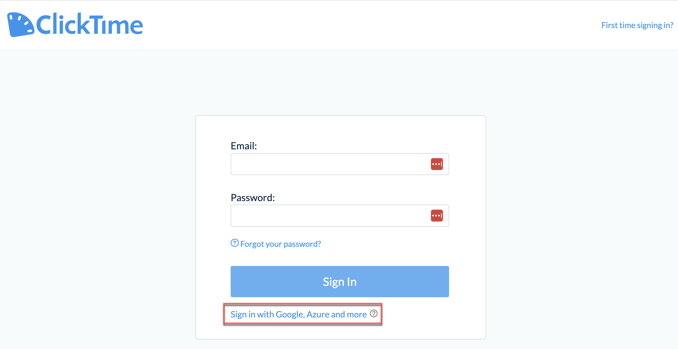 Open SSO options from the ClickTime login page