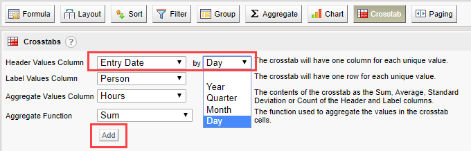 Entry Date header options