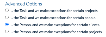 Advanced model selected: Person with exceptions for Clients