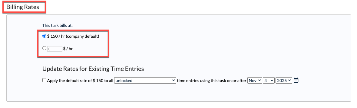Task Details showing Billing Rate section