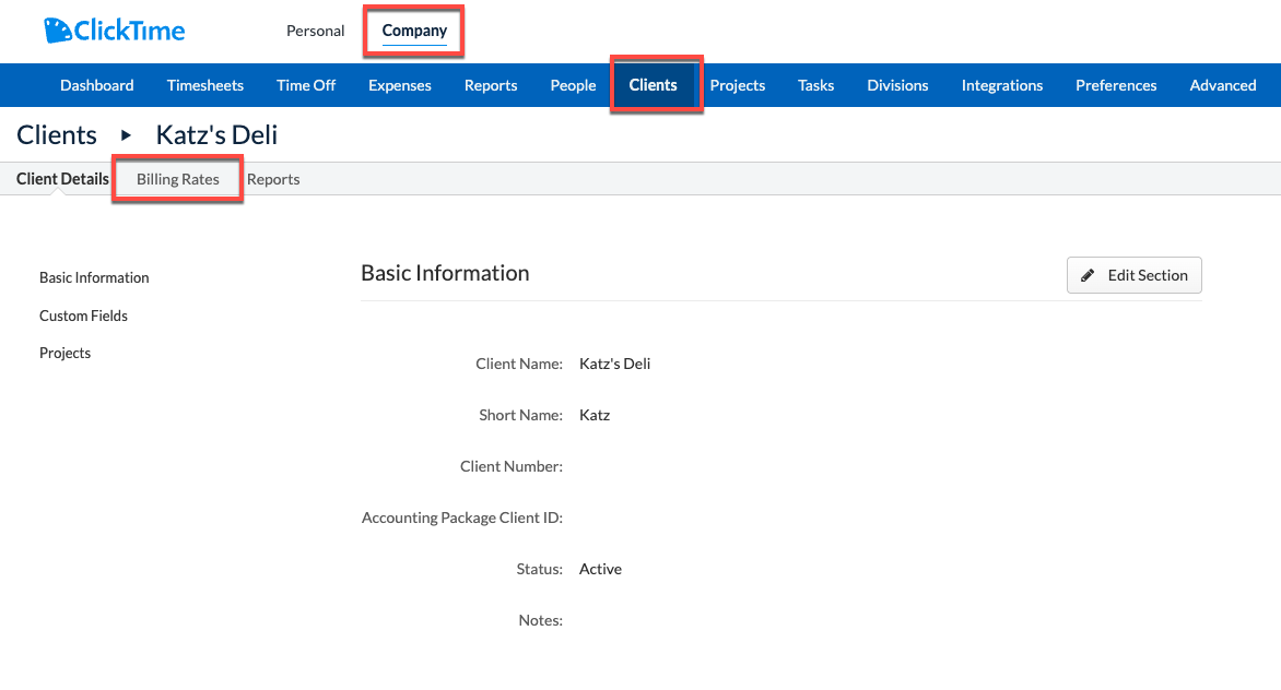Billing Rates matrix on Client Details for Person with exceptions for Clients