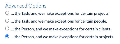 Advanced model selected: Person with exceptions for Projects