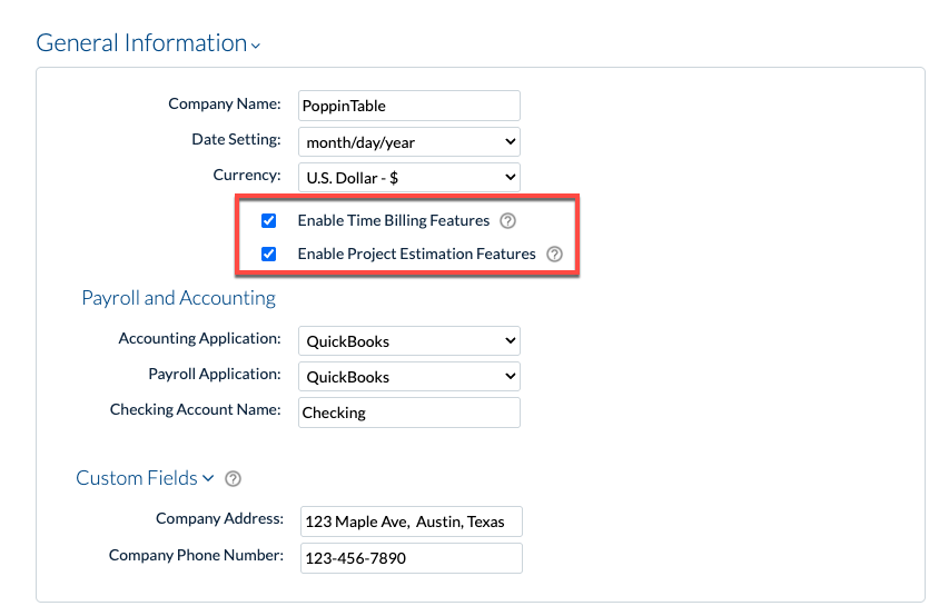 Project Estimation options for Project Insights and Resource Management