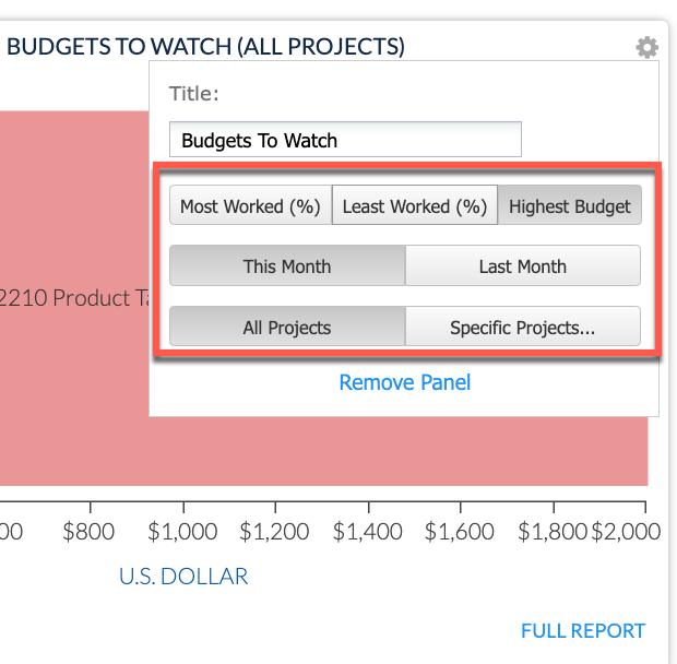 Budgets to Watch settings dialog