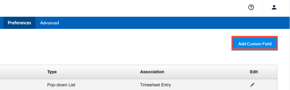 Add Custom Field button in Company Preferences