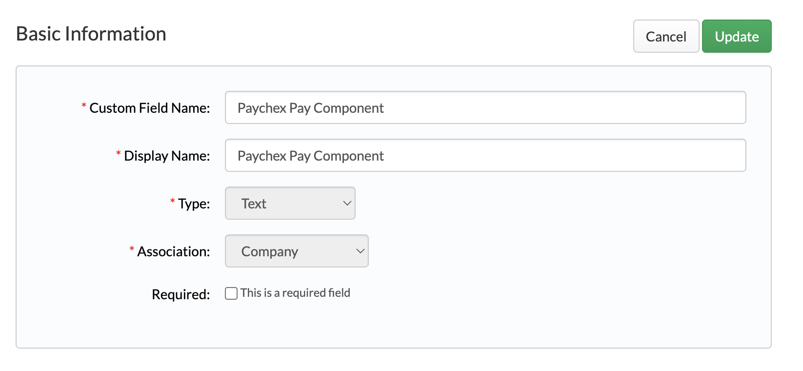 Paychex Pay Component custom field configuration