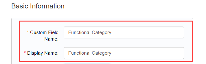 Custom field name set to Functional Category