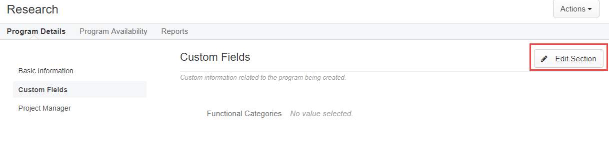 Edit Custom Fields section on Program Details