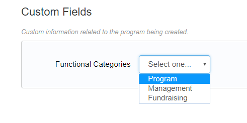 Selecting a Functional Category value for a Program