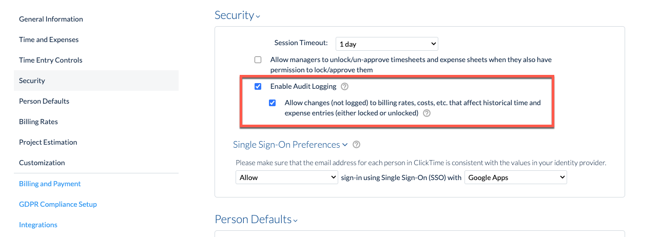 Allow changes affecting historical entries option