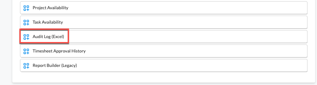 Audit Log (Excel) report tile
