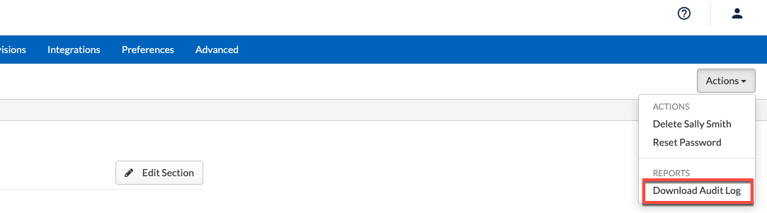 Person details – Download Audit Log
