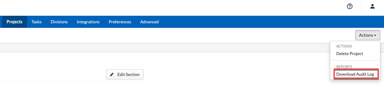 List view – Download Audit Log