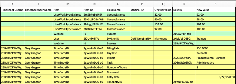 Sample Audit Log rows (example 2)