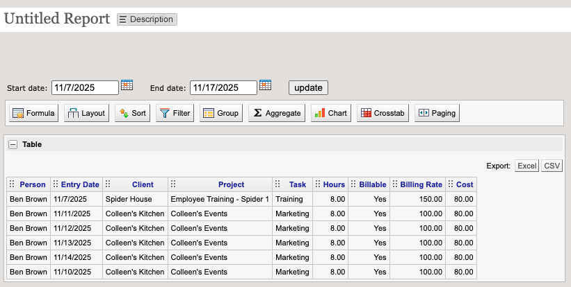 New Report Builder page