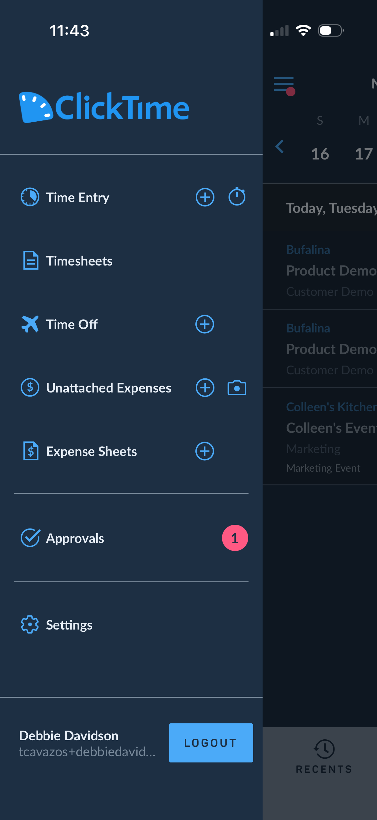 Dark mode example - home screen
