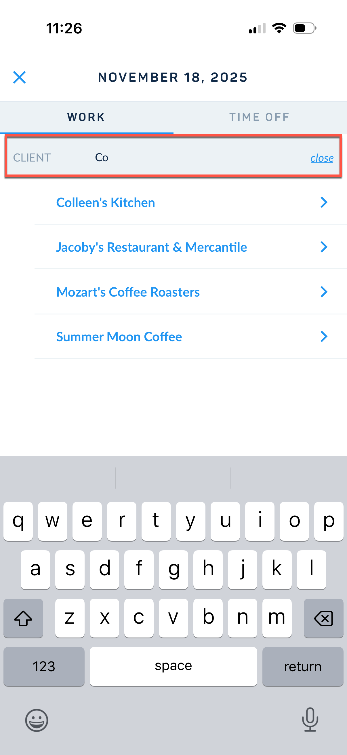 Searchable time entry fields