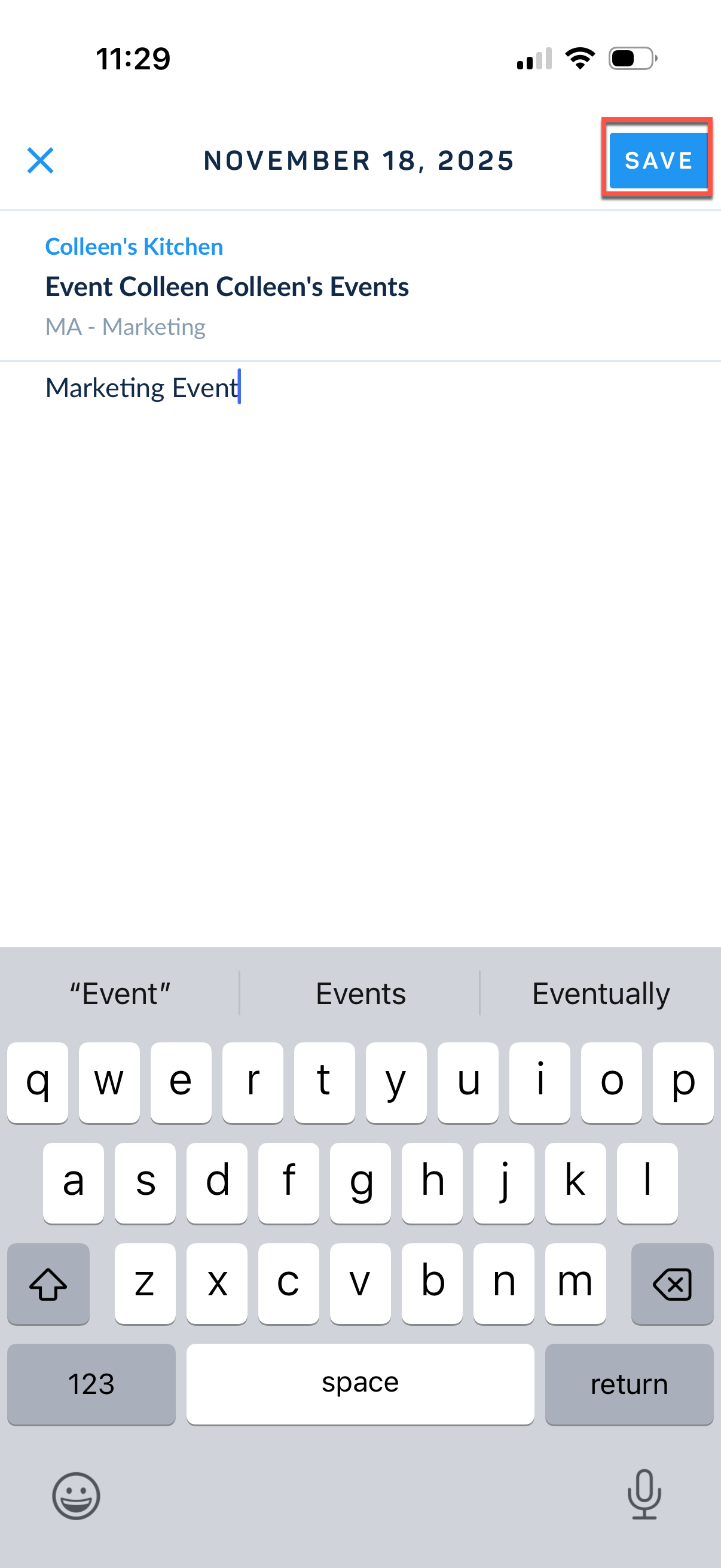 Notes and custom fields screen