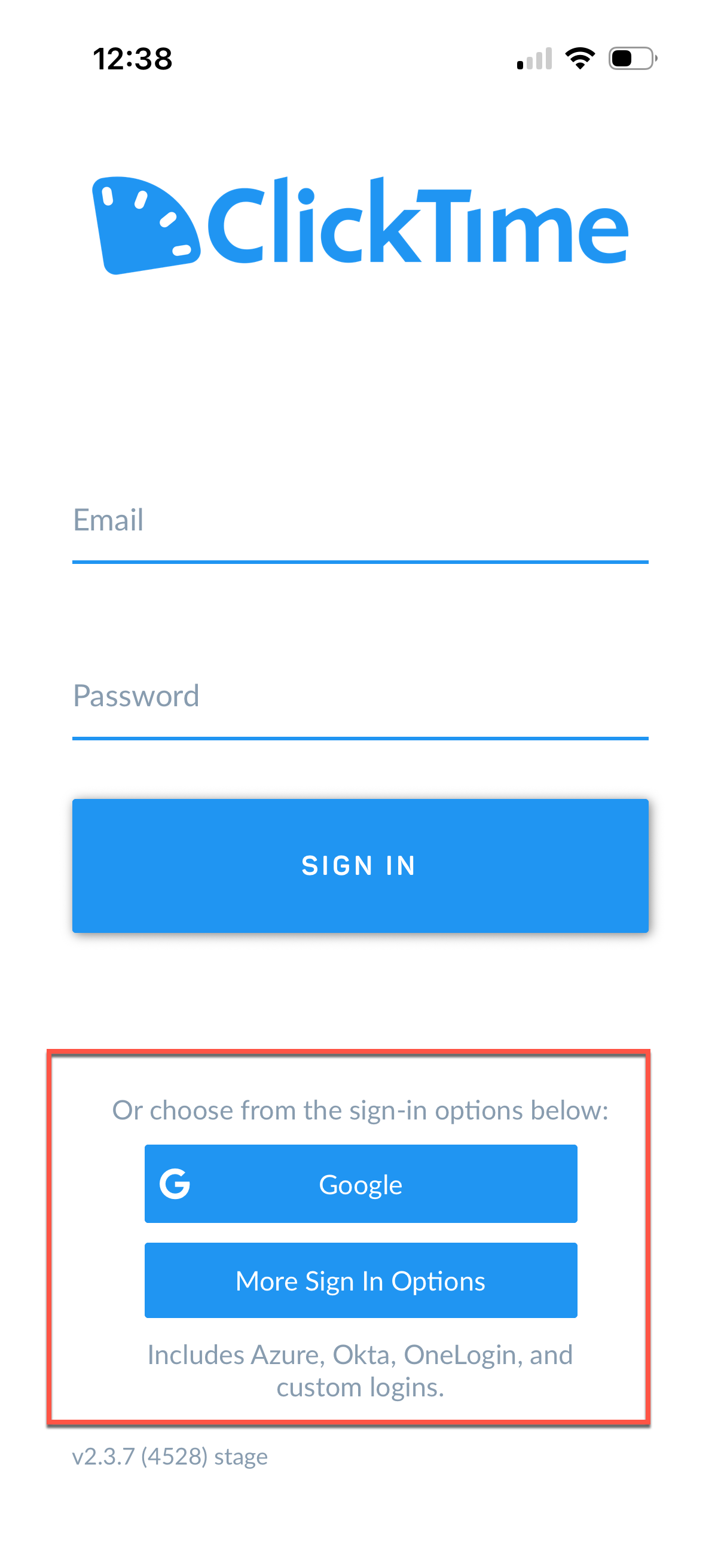 SSO sign in options